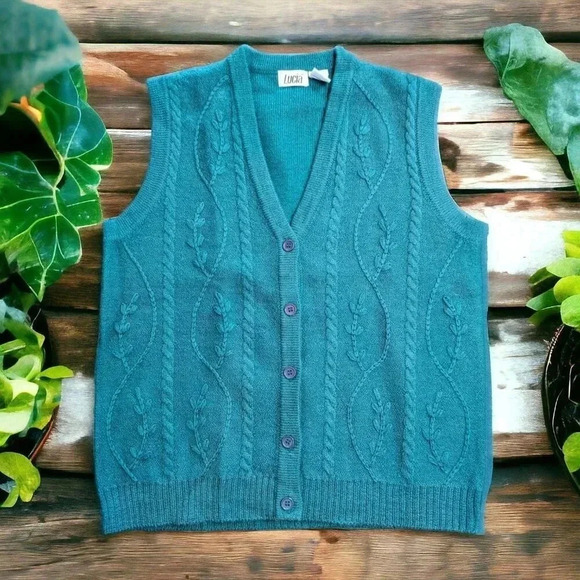 Vintage Sweaters - Vintage 90s Lucia Teal Blue Wool Sweater Size S